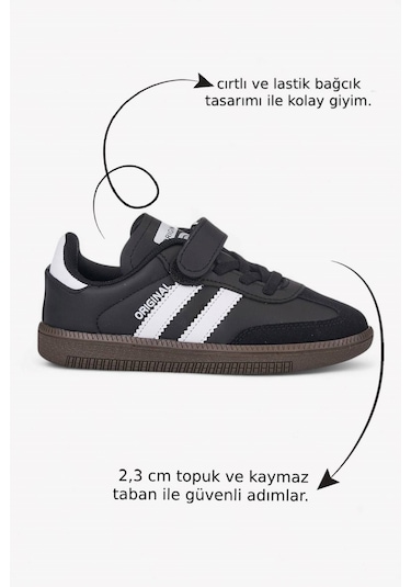 Günlük Unisex Çocuk Sneaker Bağcıklı Hafif Esnek Kaymaz Taban Ayakkabı 105 Siyah Beyaz