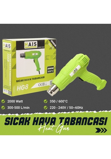 Hais Hg8 2000 W Profesyonel Sıcak Hava Tabancası