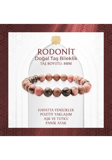 Saff Doğaltaş Rodonit 8 MM Doğal Taş Bileklik Çok Renkli