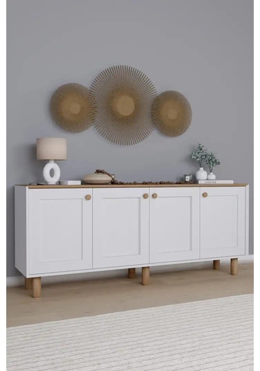 Bohem Serisi Natura Mat Beyaz - Açık Ceviz Konsol Açık Ceviz & Beyaz