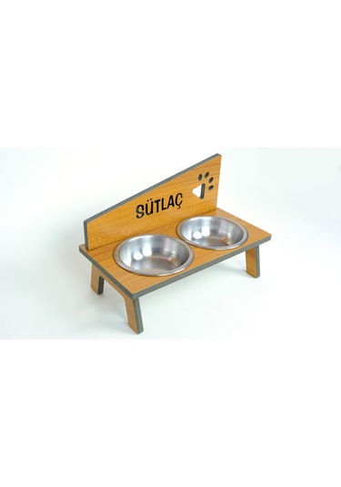 Realwood Suya Dayanıklı İsim Baskılı Çelik Kaseli Kedi Köpek Mama Stantı