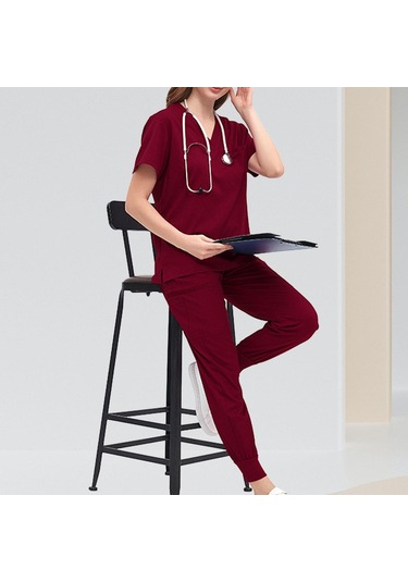 Suntek Kadın Üniforma Fırçalama Seti V Yaka S-kırmızı