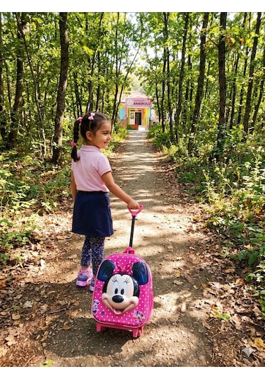 Çekçekli Miki Kız Anaokul Kreş Sırt Çantası Pembe-siyah