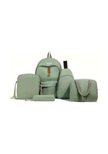Honeybeeshop Erkek Ve Kadın İçin Yeşil 5 Parça Sırt Çantası Seti Okul Kolej Yolcu Çantası