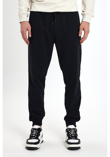 Erkek Siyah Eşofman Altı Cepli Standart Fit Rahat Kalıp