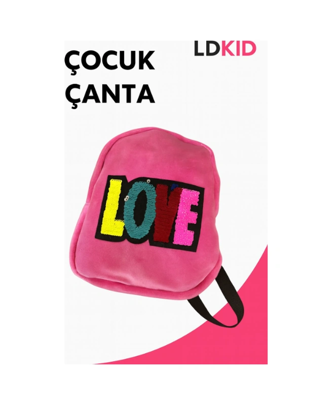 Dolphın Pbr-676 Kadıfe Sırt Cantası Pembe Love Çok Renkli
