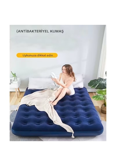 Taşınabilir Şişme Kamp Yatağı Koyu Mavi