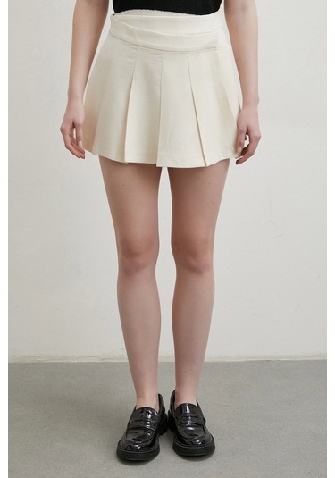 Pileli Şort Etek Ekru Ekru