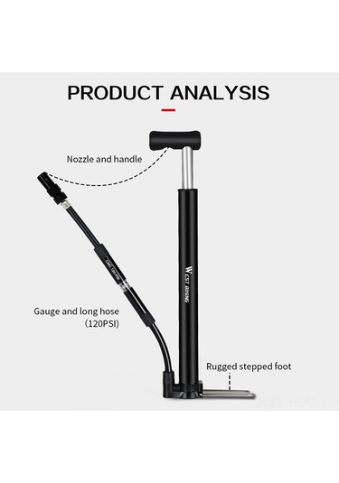 Batı Bisikleti 120psı Basınç Ölçerli Bisiklet Pompası, Bisiklet Lastiği Şişirici, Bisiklet Aksesuarları Bisiklet Pompası