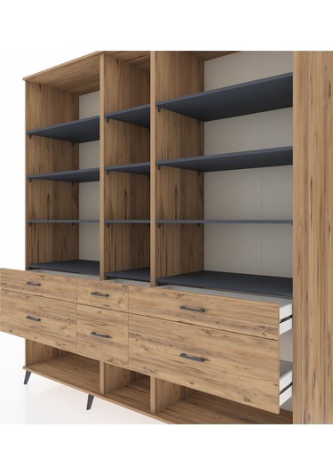 Kronos Dolap 12 Raflı 6 Çekmeceli 220x59x243 Çam-antrasit/çam Antrasıt/atlas Çam