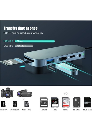 Maiyame İpad Uyumlu İçin Usb Hub Gri
