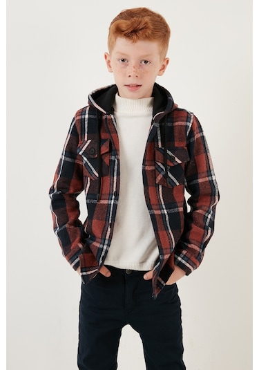 Lela Pamuklu Kapüşonlu Ekoseli Oduncu Erkek Çocuk Gömlek Cf22W814764 Kiremit