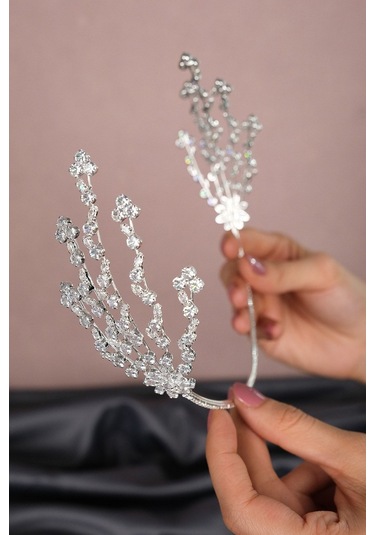 FdayAksesuar Gelinlere Özel Zirkon Taşlı Helen Çift Tarafli Gelin Saç Aksesuarı FRDY31669