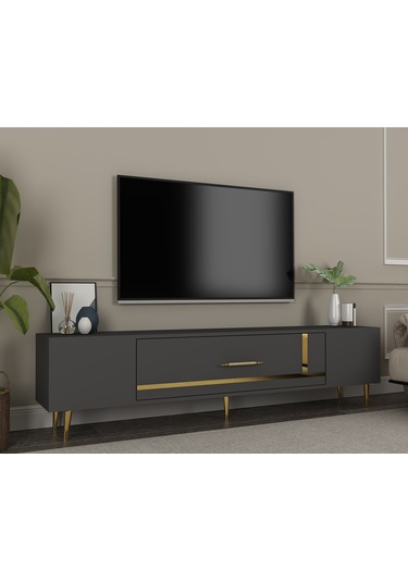 Şuşa Tv Sehpası Tv Ünitesi 150 Cm Antrasit Altın