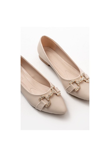 Aska Shoes İnf-133 Taşlı Tokalı Günlük Kadın Babet Ten