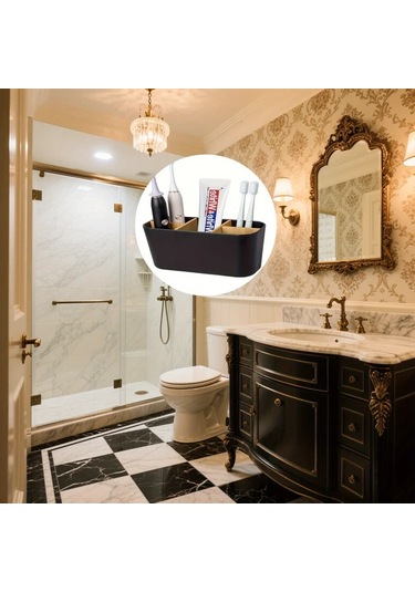 Cordial Siyah 5 Gözlü Plastik Bambu Diş Fırçası Askılığı, Banyo Organizatörü Ve Dekoru Siyah