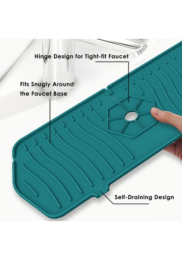 Yaleker Silikon Lavabo Damla Tutucu Mat - Suyu Topla Ve Lavaboya Akıt, Mutfak/banyo Tezgahını Kuru Tut, 37x14cm Yeşil