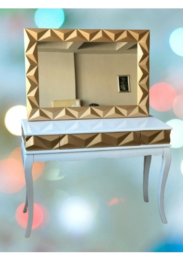 Dresuar Prizma Model Parlak Lake Gold Ve Beyaz Ahşap Kayın Aslan (498566557) Altın