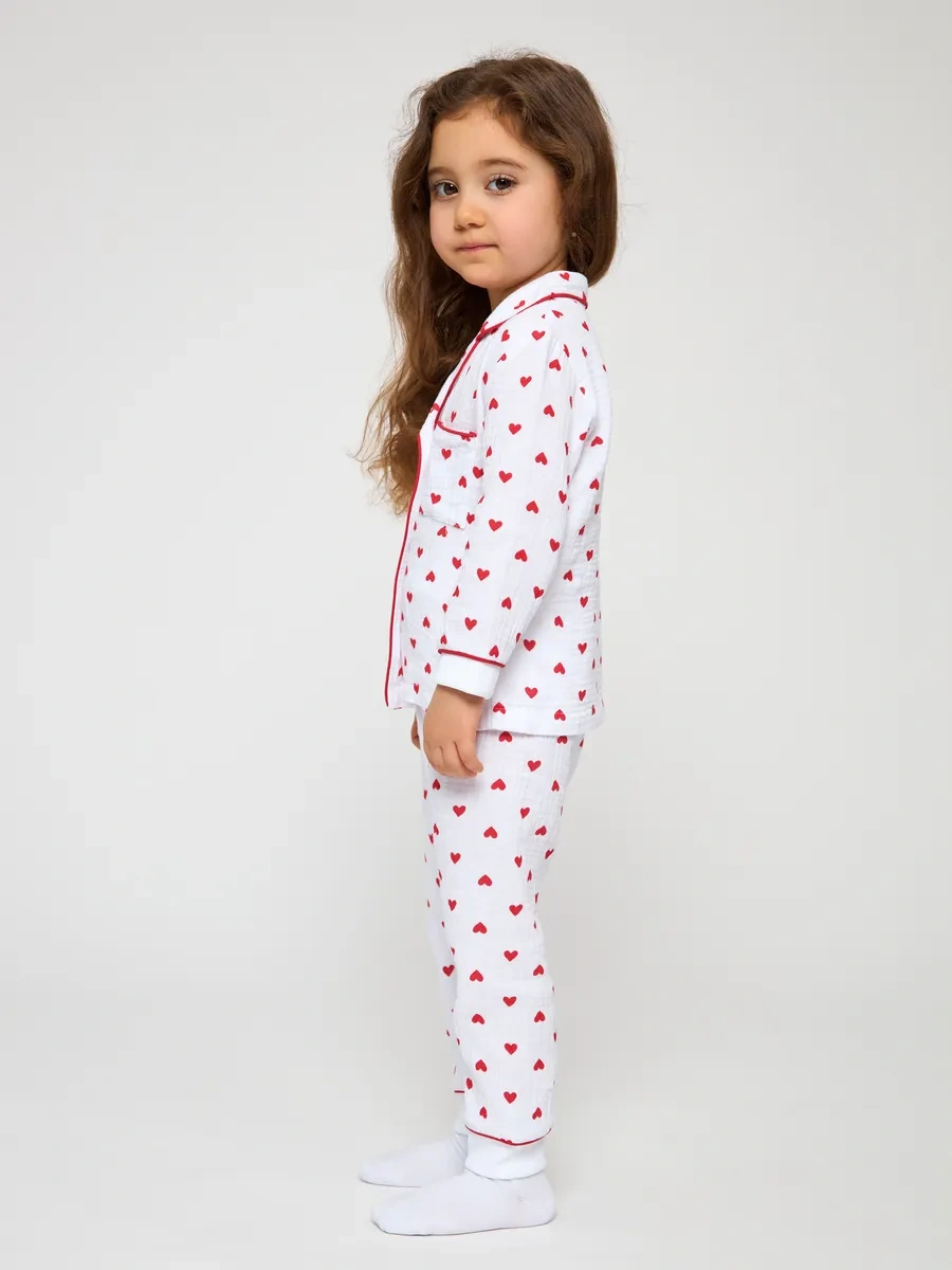 Baby Love Çocuk Pijama Takımı Kalp Desenli Pamuklu Kumaştan 343869216 Beyaz