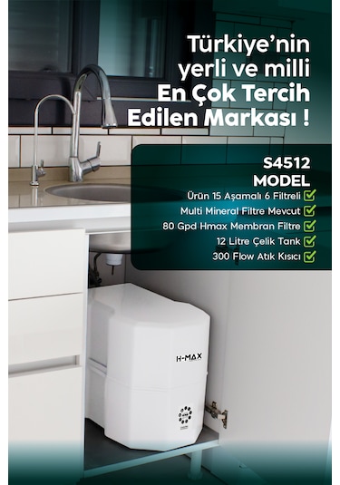 12 L Çelik Tank 15 Aşama Multi Mineral Su Arıtma Cihazı Hmaxs4512