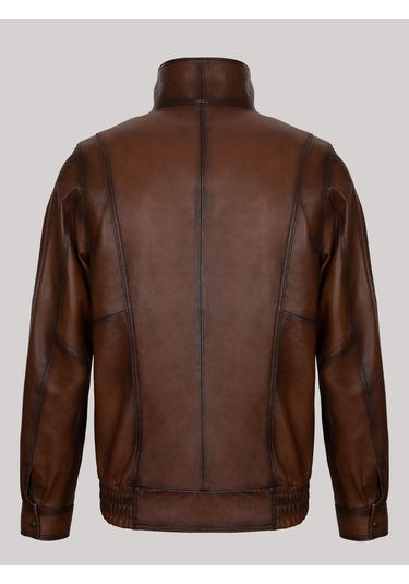 Hakiki Kuzu Derisi Fermuarlı Cepli Erkek Deri Mont Taba Taba