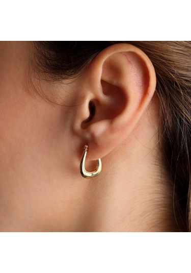 Altın Küpe 14K 585 Parlak Çanta Tasarım 1,8 Cm Zarif Küpe Bombel