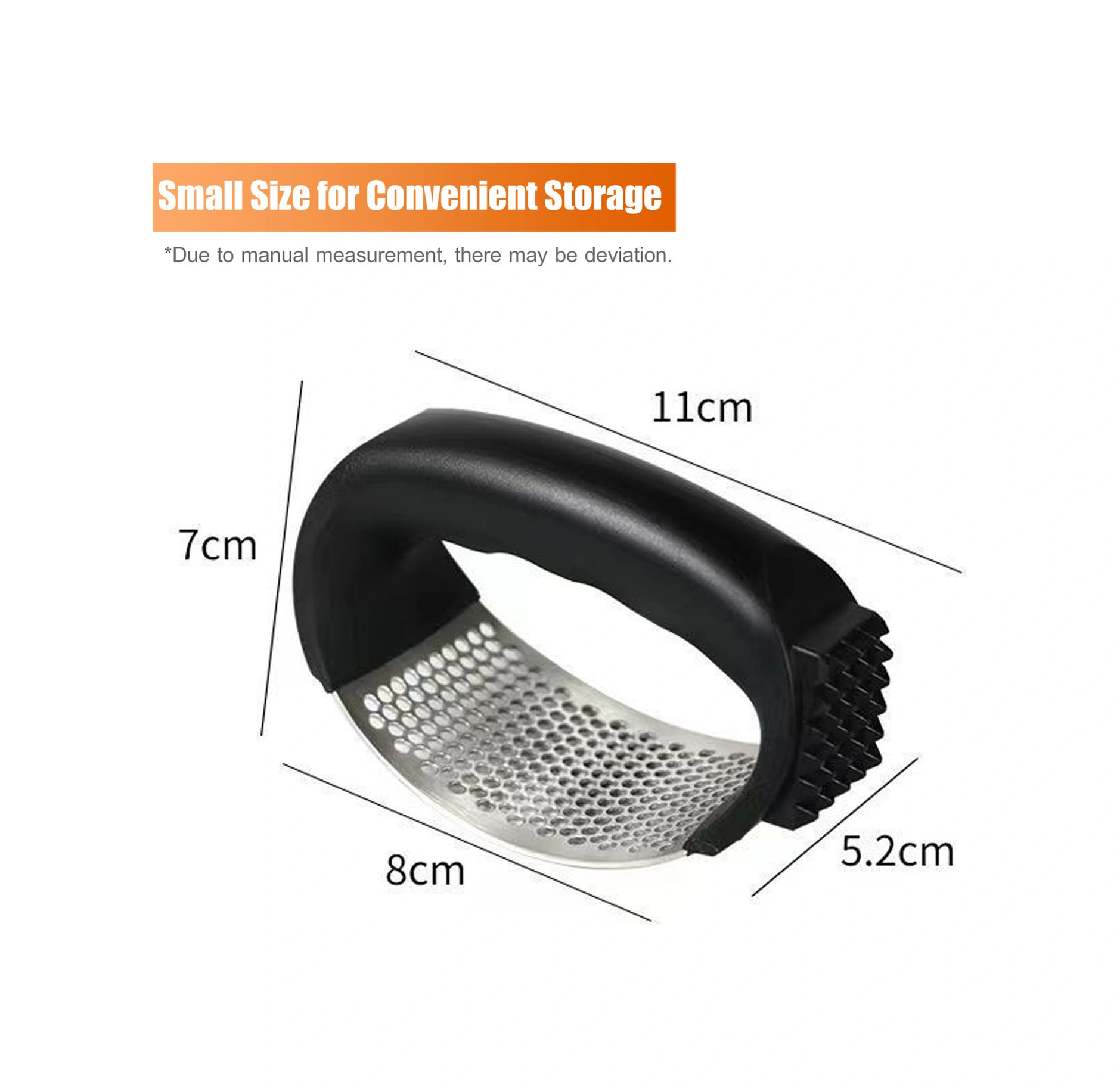 Youtek Stainless Steel Zencefil Ezici - Pratik Mutfak Aleti, Kolay Kullanım, Dayanıklı Malzeme, Taze Sarımsak Ezme, El Kokusuz, Temizliği Kolay Siyah