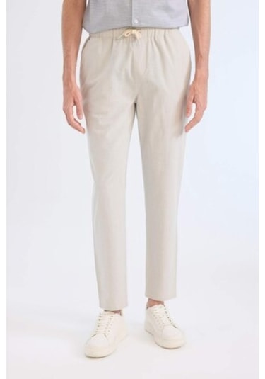 DeFacto %100 Pamuk Keten Görünümlü Yazlık Jogger Pantolon Dar Paça Beli Bağcıklı Lastikli Cepli Z6475AZ25SPGR94