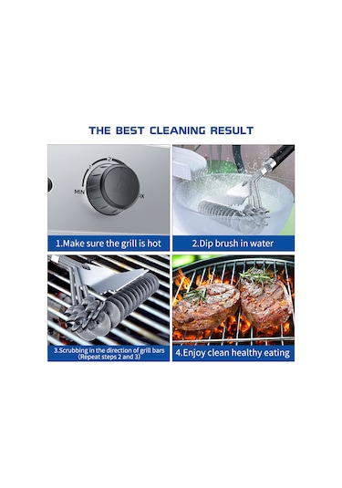 Hombey Çelik Tellerden Yapılmış Isı Dayanıklı, Kolay Temizlenir Mangal Ve Izgaralar İçin Temizlik Fırçası Gümüş