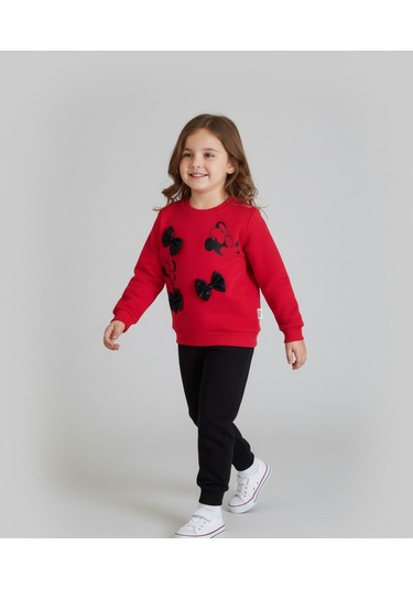 Minnie Mouse Baskılı Ve Fiyonk Detaylı Kırmızı Sweatshirt Siyah Eşofman Altı Kız Çocuk Takımı Kırmızı Minnie Mouse Baskılı Ve Fiyonk Detaylı Kırmızı Sweatshirt Siyah Eşofman Altı Kız Çocuk Takımı Kırmızı