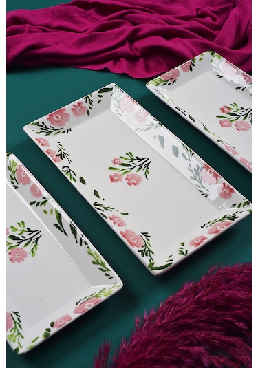 Piatti Naturali 3 Lü Bahar Seramik Kahvaltı Salata Çerezlik Seti Kayık Tabak