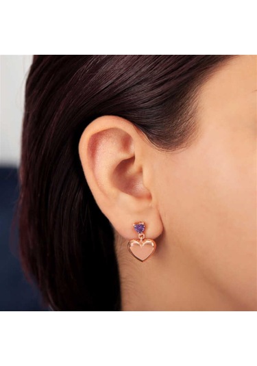 Caelo Gümüş Rose Kalp Çivili Kadın Küpe