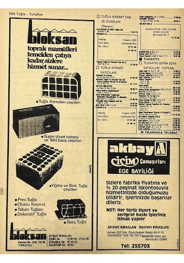 İzmir 1982-1983 Meslek Reklam İlanı Efemera S593