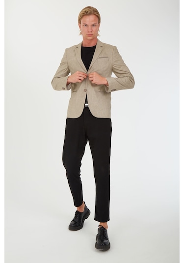 Sposo G-179 İki Düğme Klasik Kalıp Bej Erkek Blazer Ceket Bej