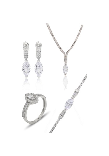 Zirkon Taşlı Mekik Model 925 Ayar Gümüş Dörtlü Kadın Set 201024461 Gümüş