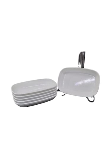 10 Ad Beyaz Meze Melamin Botanika Termostar Merid Kayık Tabak 14 Cm