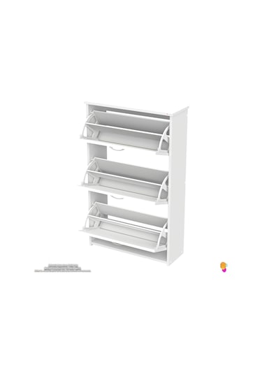 Modilayn West Asma Kapı Önü 72x116x26 Cm Lik 3 Düşer Kapak 6 Göz Bölmeli Ayakkabılık Beyaz