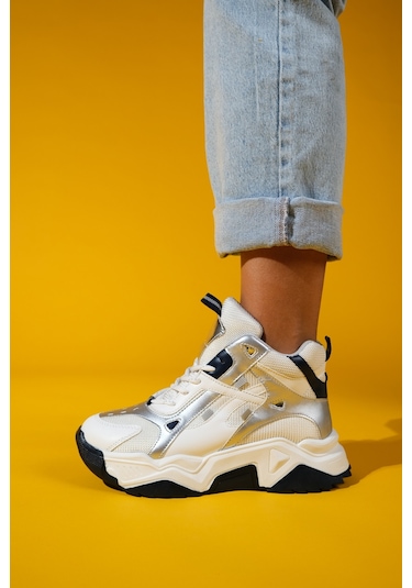 Lowel Beyaz Laci Fermuarlı Ve Bağcıklı Kadın Spor Bot Beyaz - Lacivert