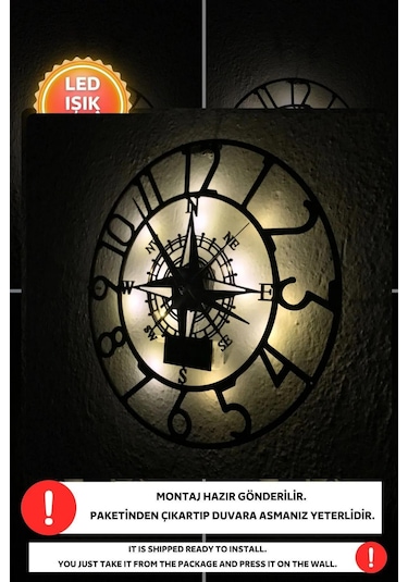 Led Işıklı Rakamlı Duvar Saati Sessiz Dekoratif Modern Siyah Duva Siyah
