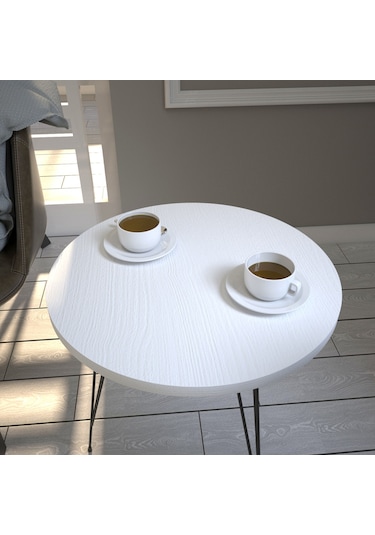 Sandalf Beyaz Yan Sehpa & Metak Ayaklı Servis Sehpası