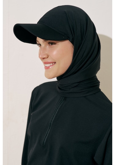 Manuka Cap Şapkalı Mayo Şal Siyah Siyah