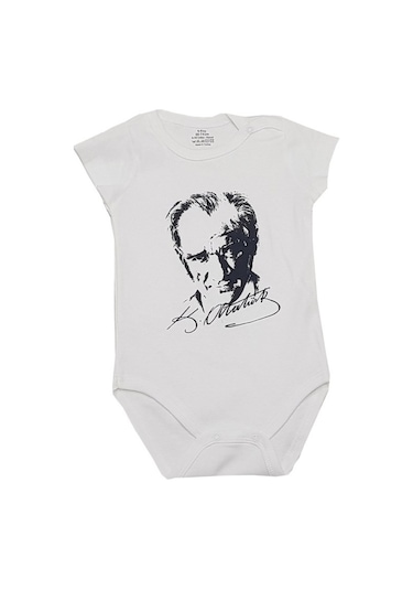 Feyzamavm Unisex Bebek Atatürklü Kısa Kollu Çıt Çıtlı Zıbın