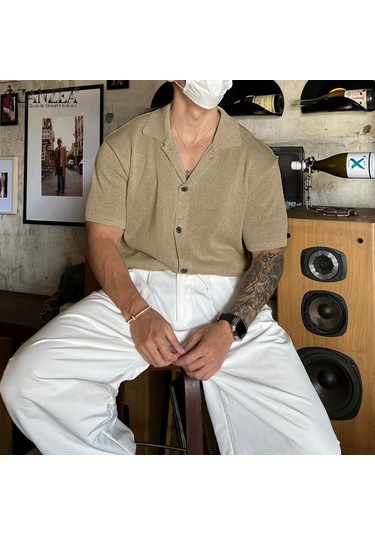İncerun Erkek Günlük Giyim Düz Renk Örme Kısa Kollu Gömlek Yeşil