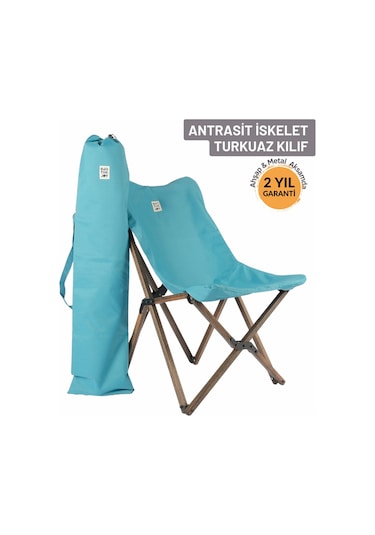 Bag The Joy Ahşap Antrasit İskelet - Turkuaz Kılıf Sandalye Turkuaz