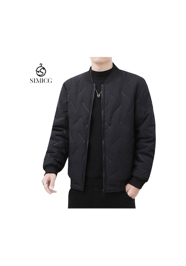 Kış Gençlik Beyzbol Yaka Kalınlaştırılmış Sıcak Erkek Pamuklu Dolgulu Ceket Siyah