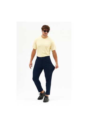 Goffra Erkek Streç Kumaş Relaxed Beli Lastikli Pantolon Lacivert