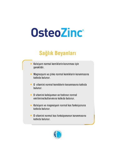 Osteozinc Kalsiyum Magnezyum Çinko D Vitamini 30 Tablet