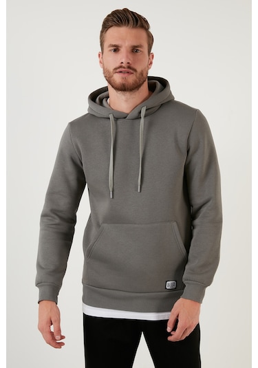 Buratti Regular Fit Kapüşonlu Kanguru Cepli Içi Tüylü Yumuşak Şardonlu Erkek Sweat 5905281 Açık Haki
