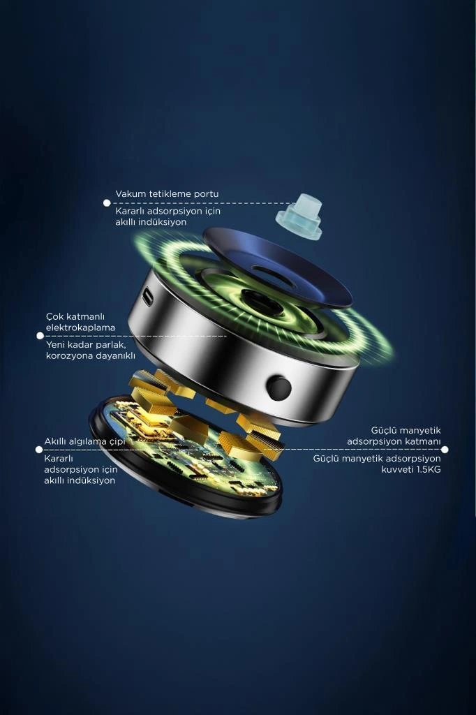 Torima X8Q Çift Taraflı Manyetik Adsorpsiyon Vakumlu Kompakt Telefonu Tutucu Gümüş