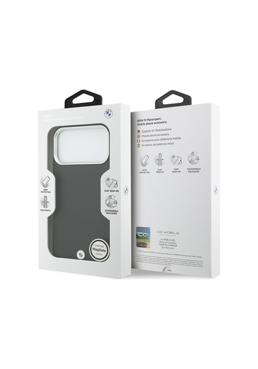 İphone 17 Pro Max Uyumlu Kılıf Bmw Lisanslı M-safeli Metal Logolu Tam Kaplama Deri Kapak Siyah Siyah